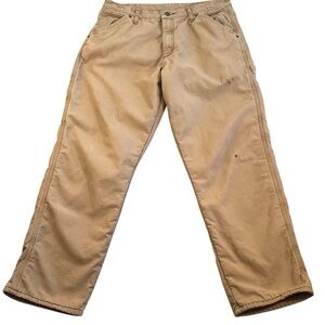 Wrangler Fleece Lined Tan Carpenter Work Outdoor Pants, Size 34x30